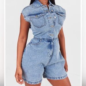 Pretty little thing denim romper size 8 brand new never worn with tag